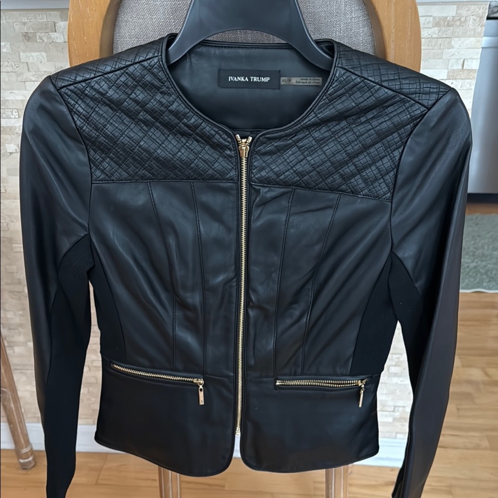 Ivanka Trump Black Leather Jacket with Quilted Design